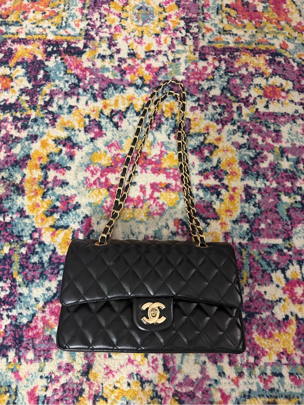 CHANEL Black Quilted Mini Shoulder Bag with Gold Hardware